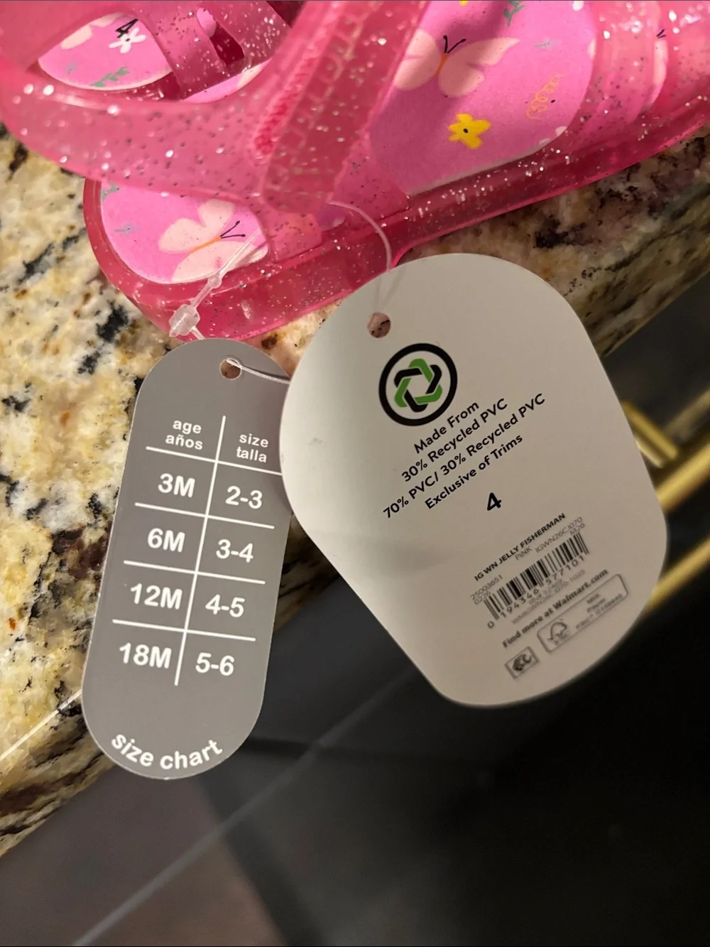 wonder nation Pink Glitter Jelly Sandals with Butterfly Insole